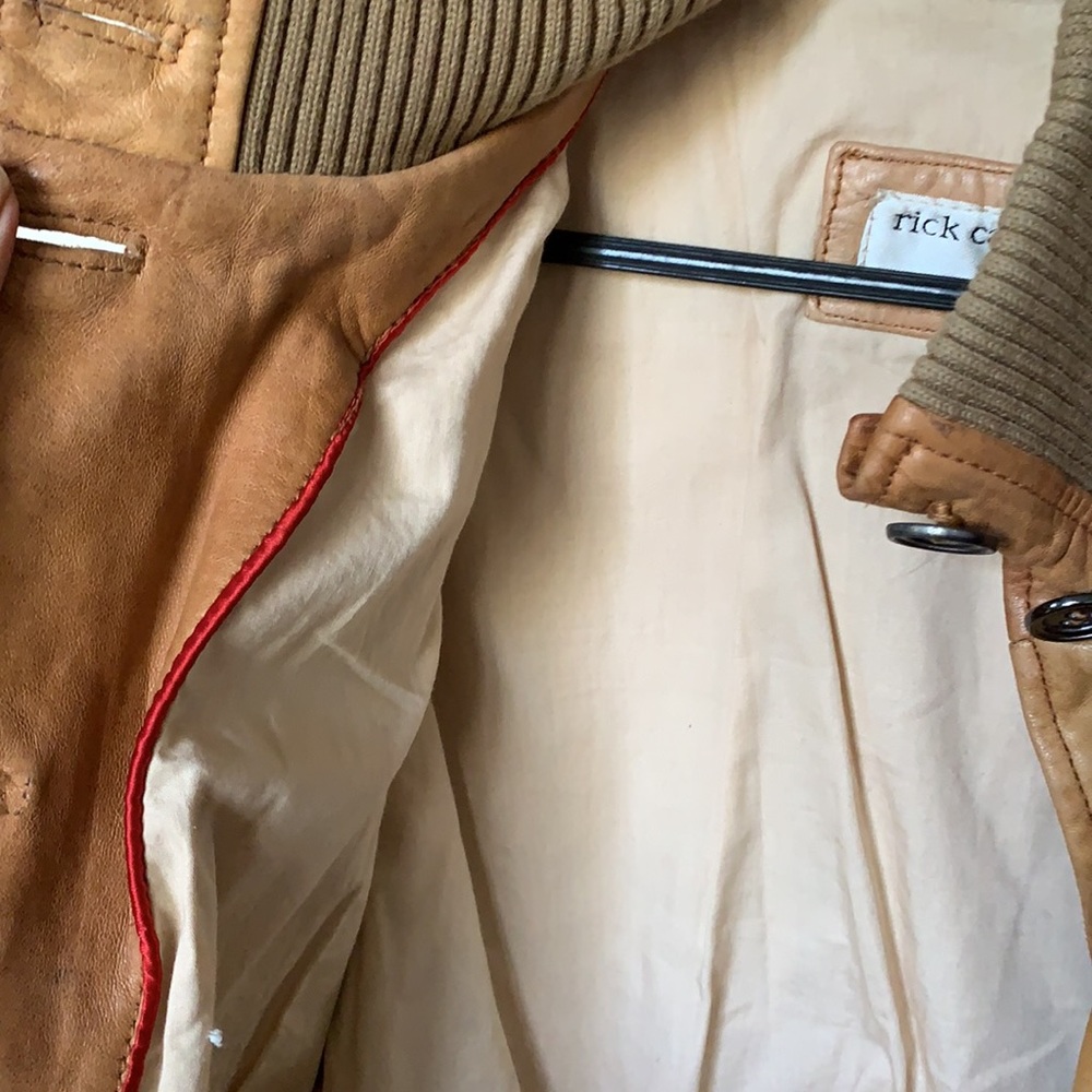 UNISEX RICK CARDONA NEW YORK camel cognac leather jacket, ribbed collar, cuffs. - Picture 5 of 14